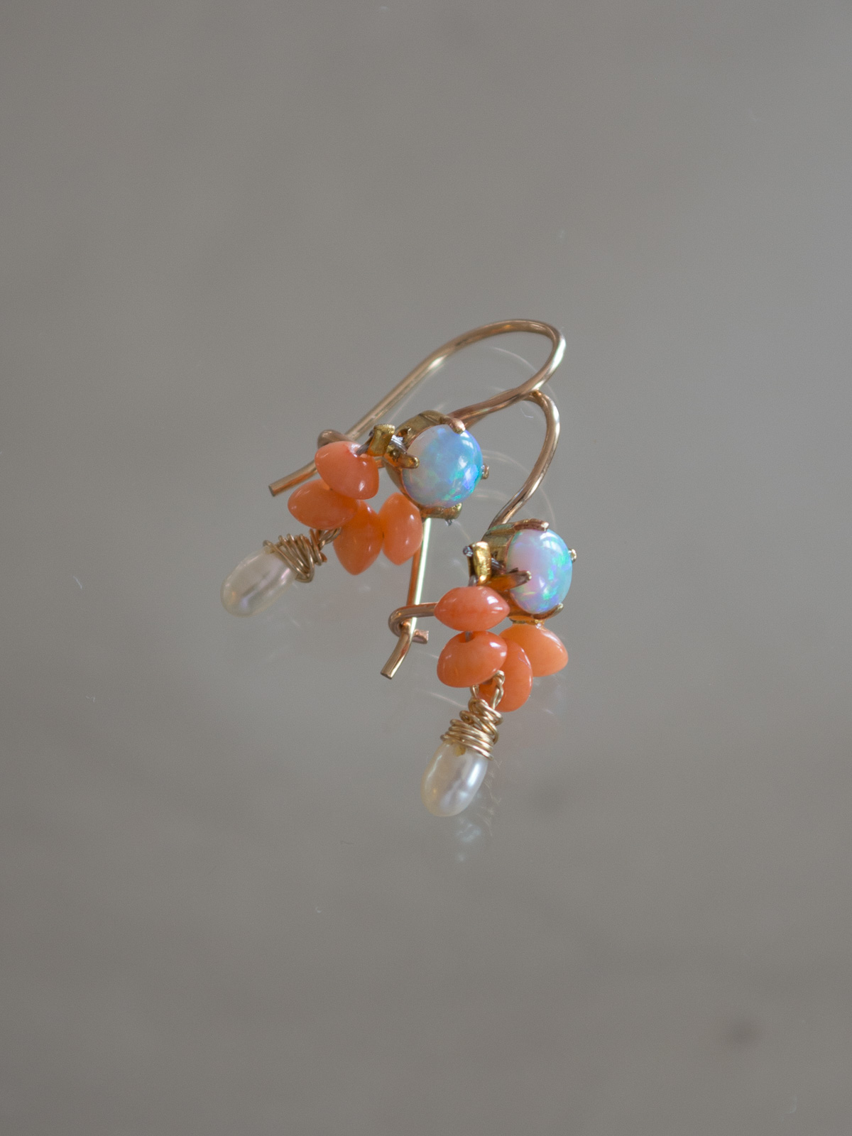earrings Dancer coral, opal, pearl